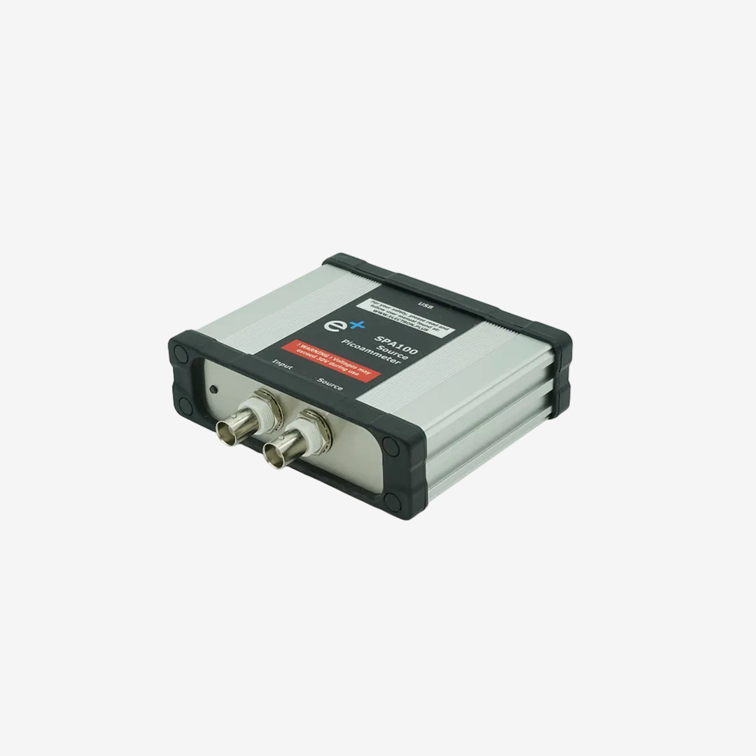 Source Picoammeter (SPA100) with connectors on a white background