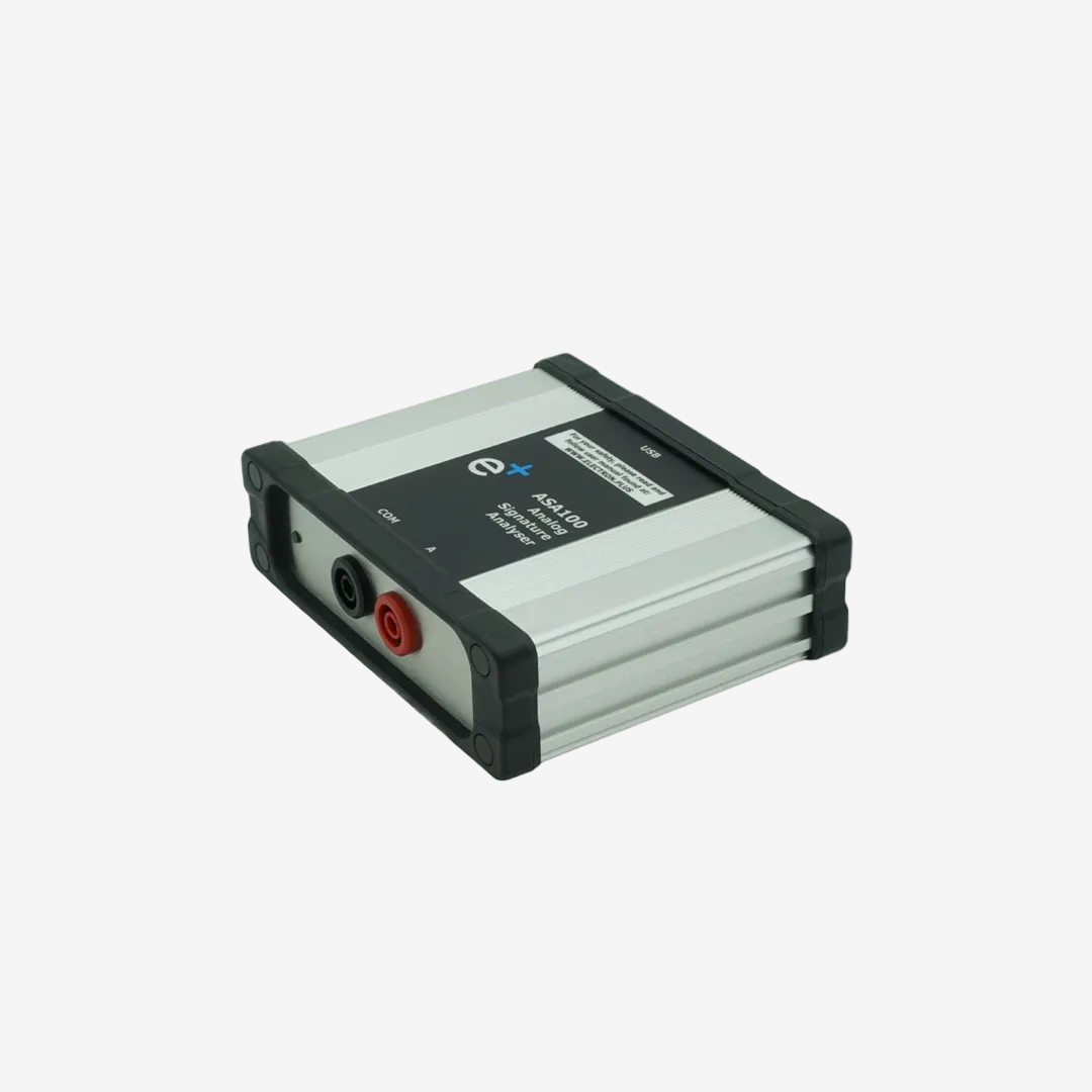 Analog Signature Analyser (ASA100) with connectors on a white background