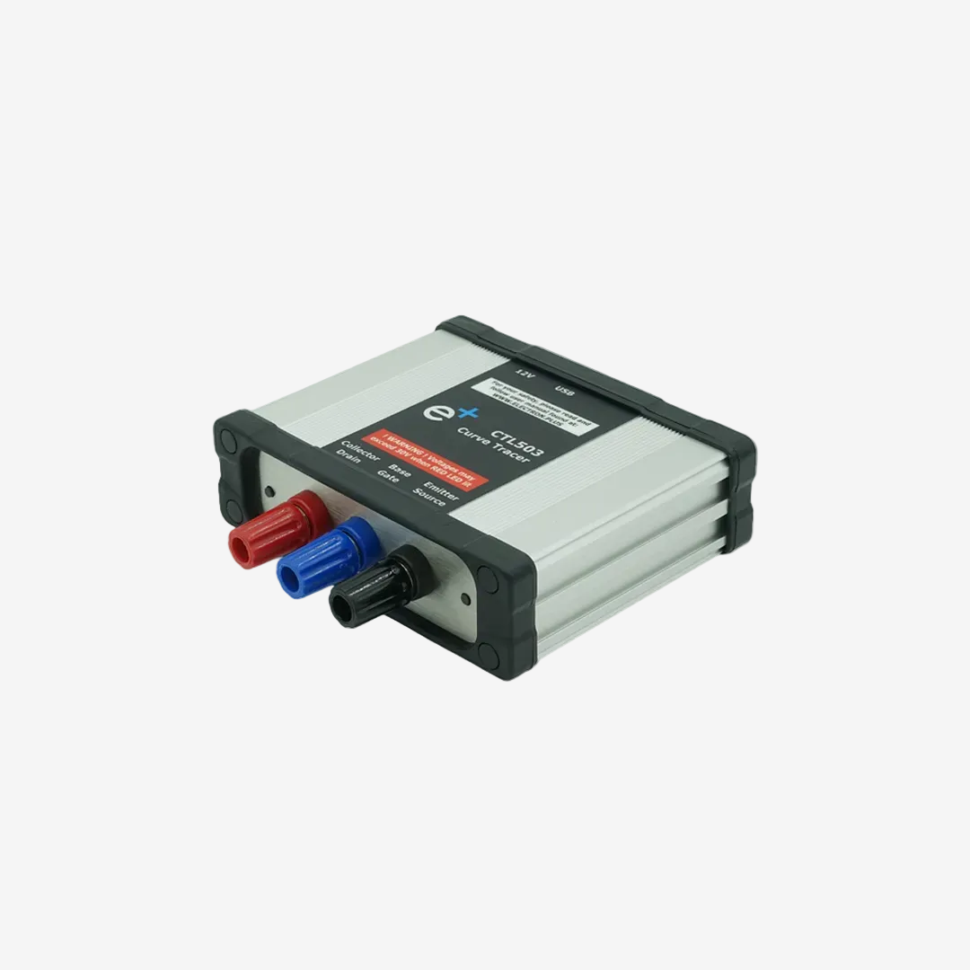 Curve Tracer (CTL503) with red and blue connectors on a white background